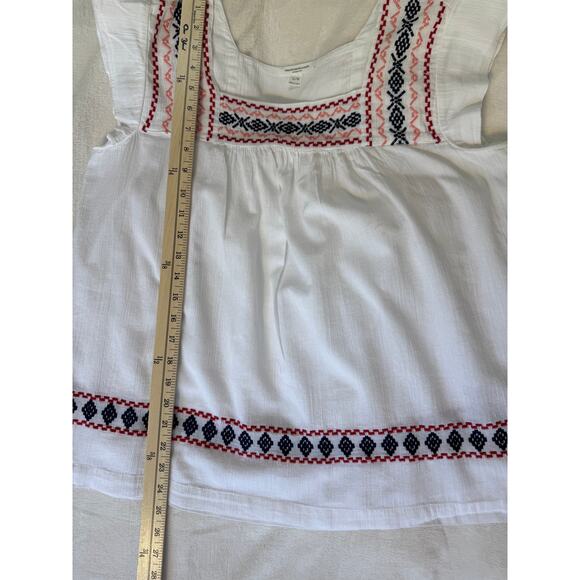 Beach Lunch Lounge White Embroidered Top Cap Sleeve Boho Blouse L Peasant - Picture 4 of 6